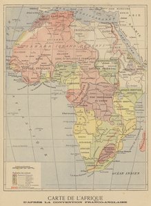 Afrikan kartta englantilais-ranskalaisen sopimuksen allekirjoittamisen jälkeen maaliskuussa 1899